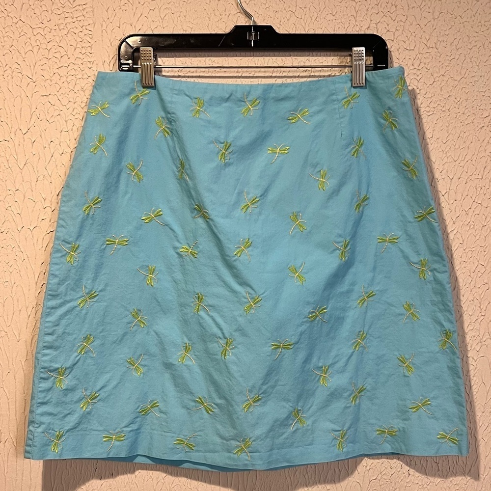 Talbots vintage cotton Blue Embroidered Dragon Fly preppy classic Skirt size 12